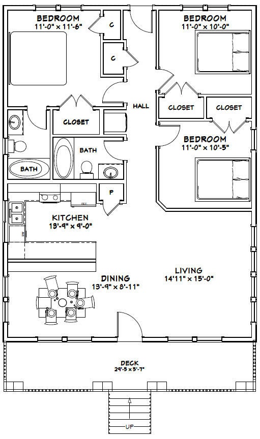30x40 House Plan PDF - 3 Bedroom 2 Bath - 1,200 Sq Ft Modern Farmhouse Style - Model 2G - Instant Download