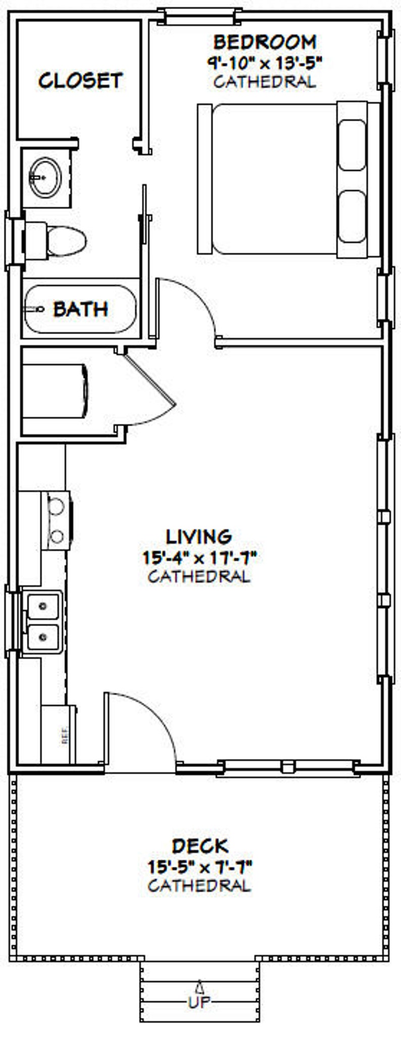 16x32 House 1-Bedroom 1-Bath 511 sq ft PDF Floor Plan | Etsy