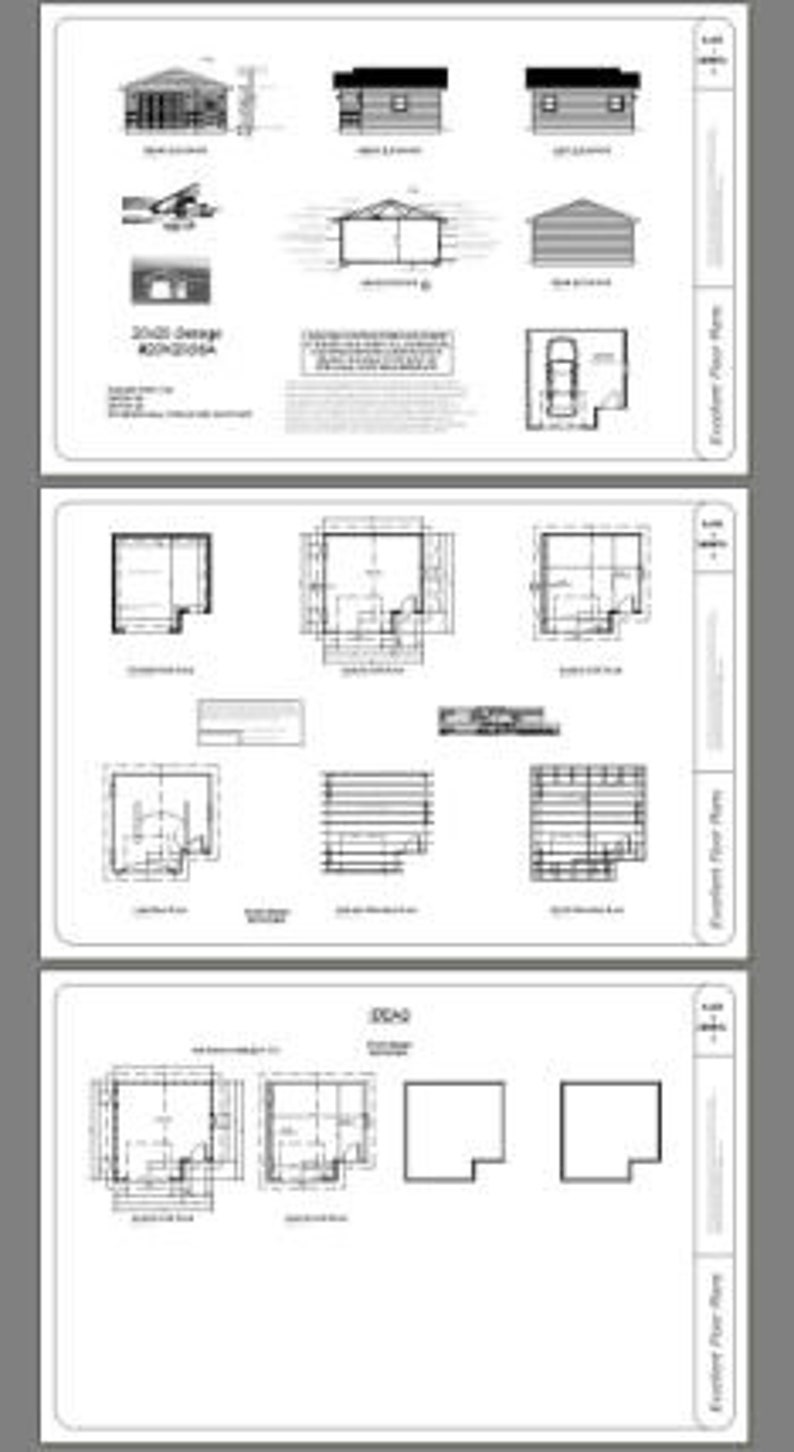 20x20 1car Garages 376 Sq Ft PDF Floor Plan Instant Download Models 6A