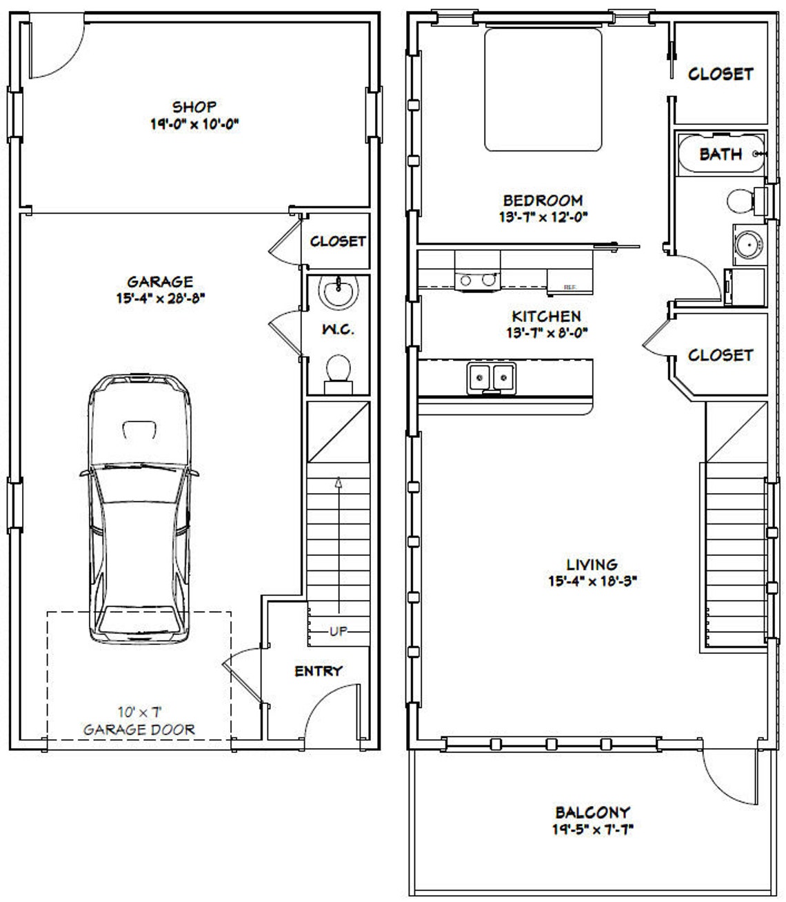 20x40 House 1 Bedroom 1.5 Bath 1,053 Sq Ft PDF Floor Plan Instant ...