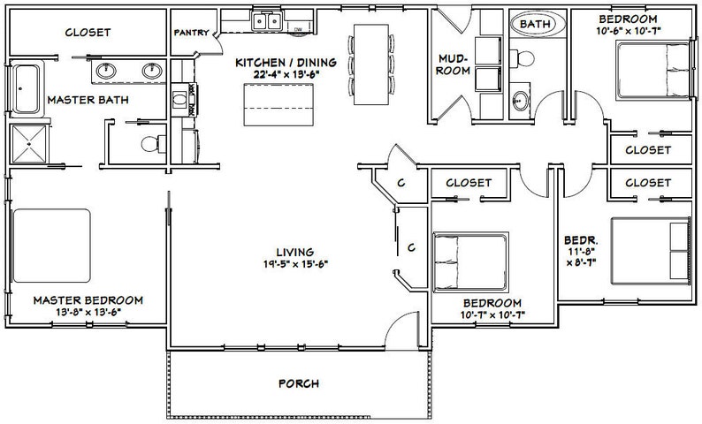 4 Bedroom 2 Bath Pdf Floor Plan 1 800 Sq Ft Model 6 60x30 House Instant Download Art Collectibles Architectural Drawings Jewellerymilad Com 4 Bedroom 2 Bath Pdf Floor Plan 1 800 Sq Ft Model 6 60x30 House Instant Download Art Collectibles Architectural Drawings Jewellerymilad Com