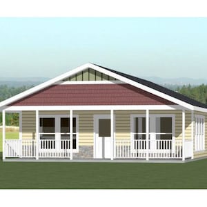 28x36 House -- 3-Bedroom 2-Bath -- 1,008 sq ft -- PDF Floor Plan -- Instant Download -- Model 1E