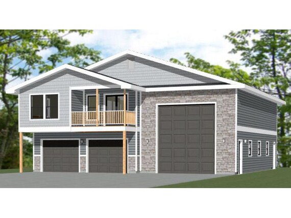 44x48 Apartment with 2-Car 1-RV Garage - PDF FloorPlan - 1,528 sqft - Model 5K