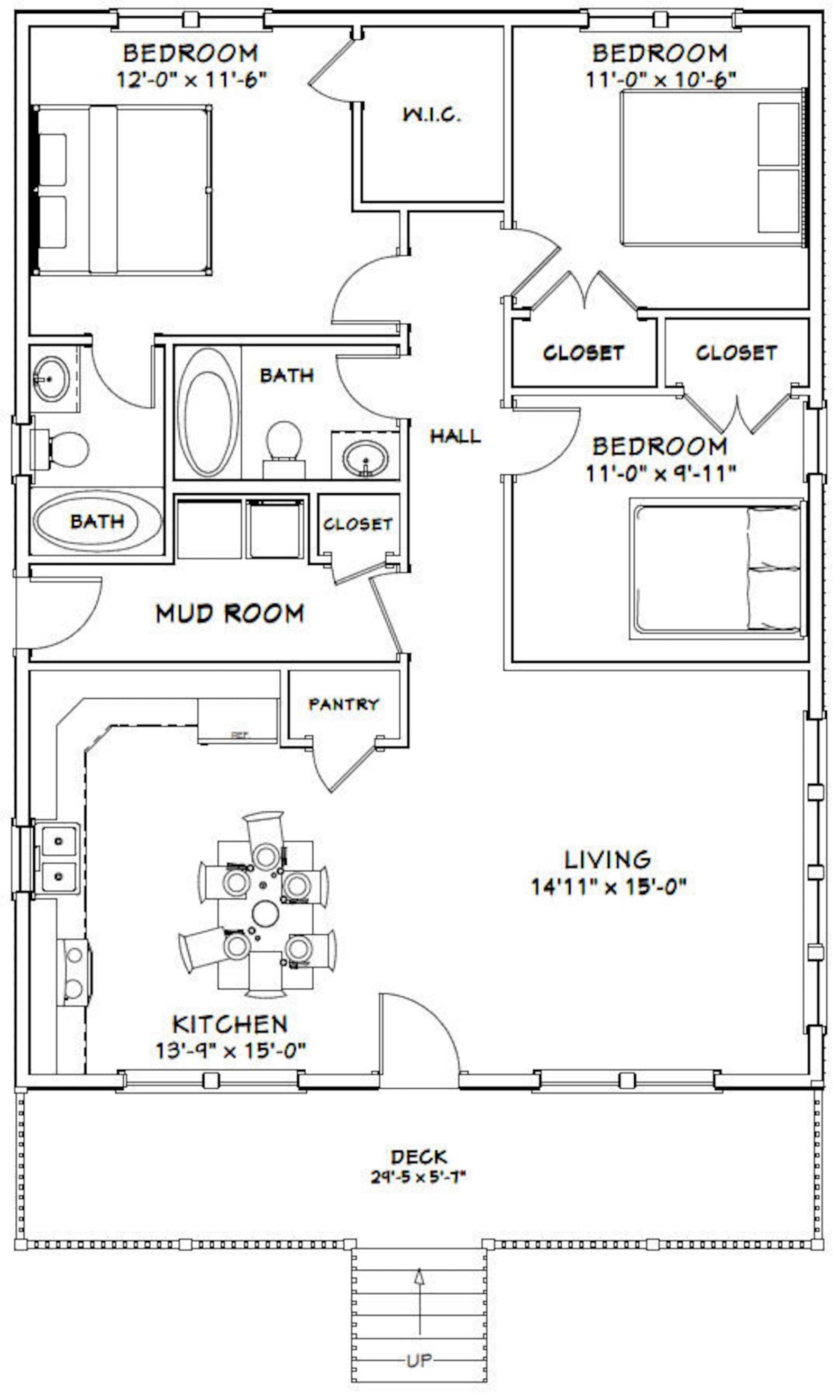30x40 House 3bedroom 2bath 1200 Sq Ft PDF Floor Etsy