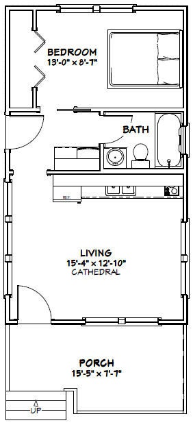 16x28 House -- 1-bedroom 1-bath -- 447 Sq Ft -- PDF Floor Plan