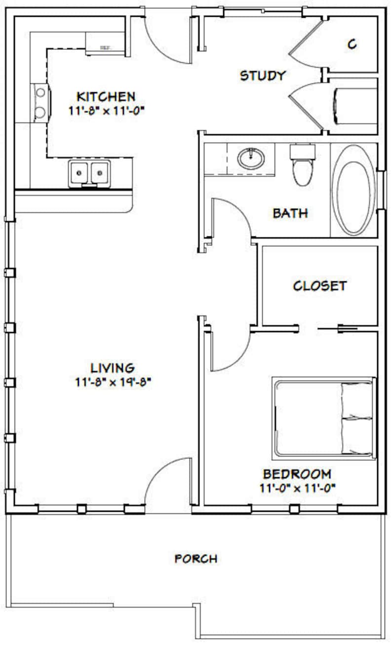 24x32 House -- 1-bedroom 1-bath -- 768 Sq Ft -- PDF Floor Plan ...