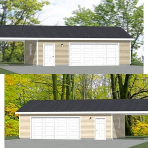 May include: A two-car garage with a single-car carport attached. The garage has a tan exterior with white trim and a black roof. The carport has a white roof and white supports.