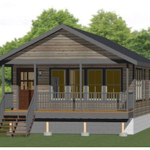 Casa pequeña de 20x32 - 1 dormitorio, 1 baño - 640 pies cuadrados - Plano de planta en PDF - Descarga instantánea - Modelo 4I