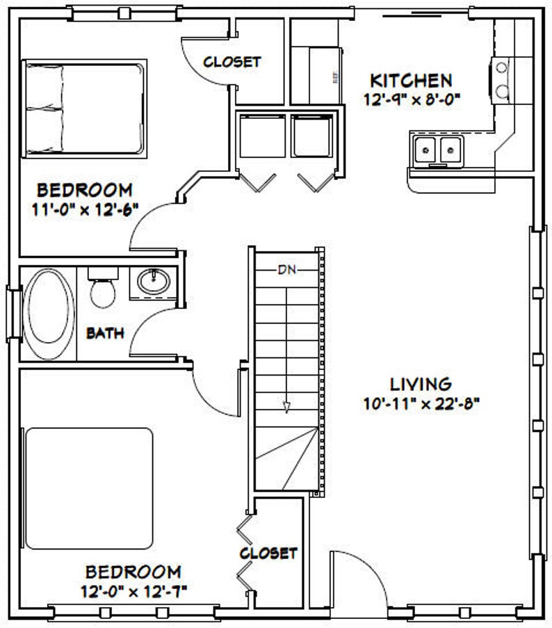 28x32-house-2-bedroom-1-bath-848-sq-ft-pdf-floor-plan-etsy