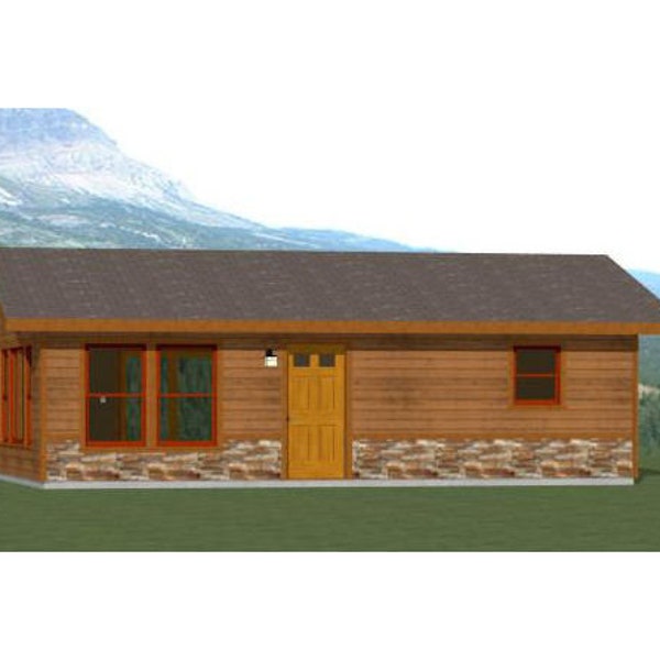 30x20 House -- 1-Bedroom 1-Bath -- 600 sq ft -- PDF Floor Plan -- Instant Download -- Model 1C