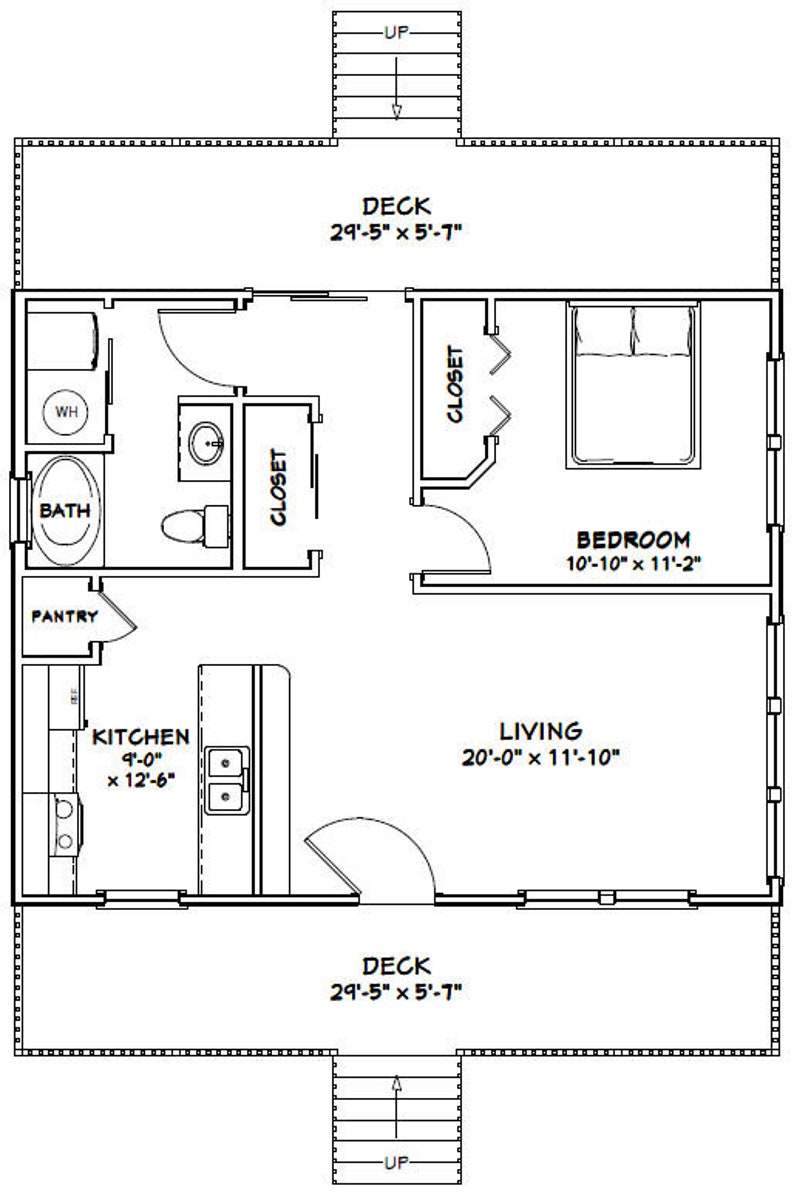 30x24 House 1Bedroom 1Bath 720 sq ft PDF Floor Plan Etsy