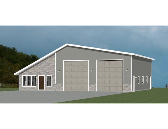 56x48 2 Rv Garage 2 Bedroom 1 Bath 2 649 Sq Ft Pdf Floor Plan Instant Download Model 1d