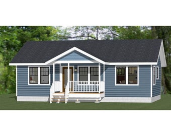 36x24 House -- 2-Bedroom 2-Bath -- 864 sq ft -- PDF Floor Plan -- Instant Download -- Model 8B