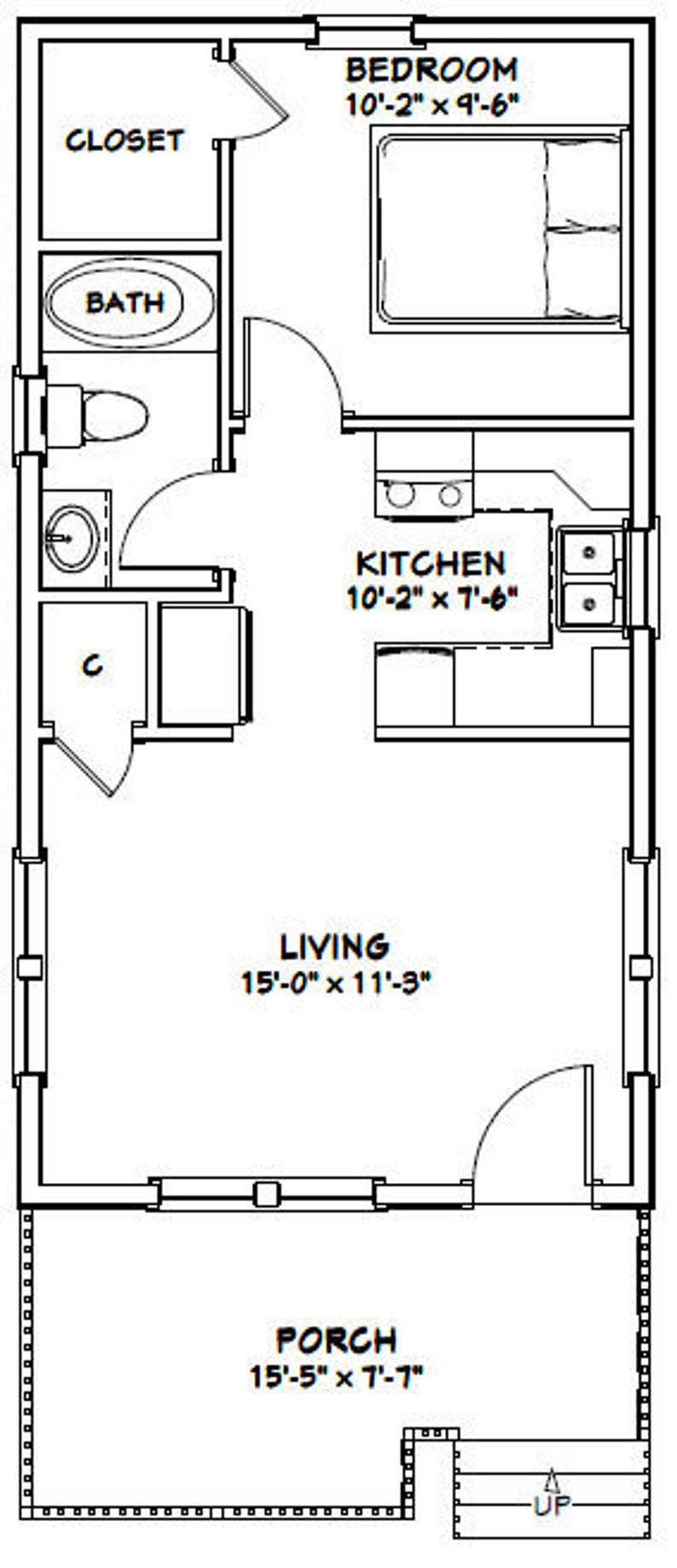 16x30 House 1Bedroom 1Bath 480 sq ft PDF Floor Plan Etsy