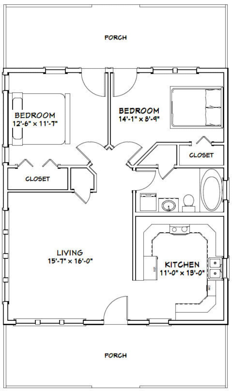 28x32 House  2  Bedroom  1 Bath 897 sq ft PDF  Floor Plan  Etsy