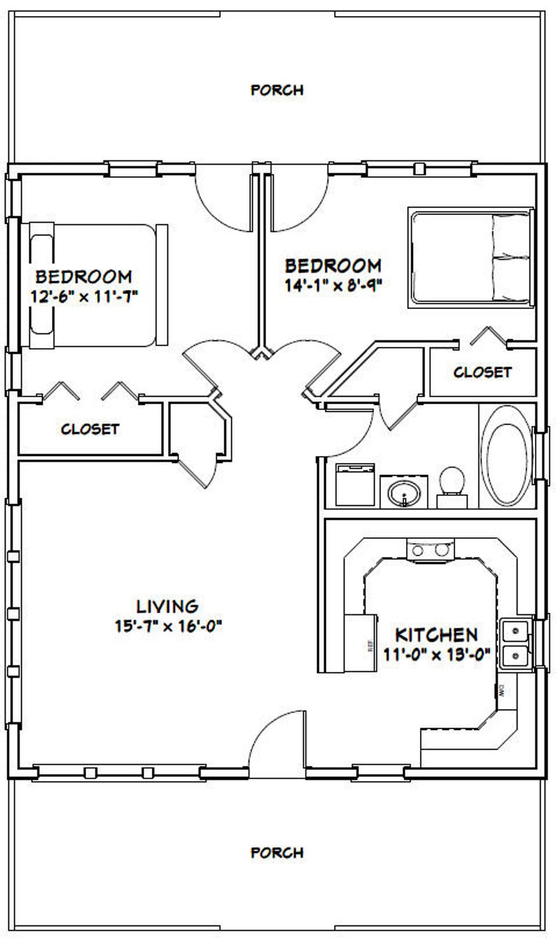 28x32 House  2  Bedroom  1 Bath 897 sq ft PDF  Floor Plan  Etsy