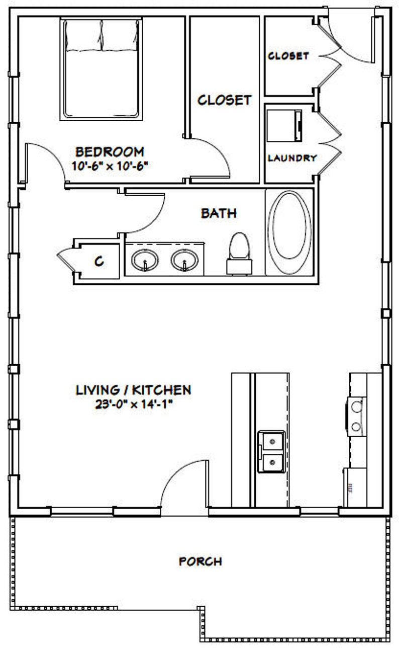 24x32 House 1Bedroom 1Bath 768 sq ft PDF Floor Plan Etsy