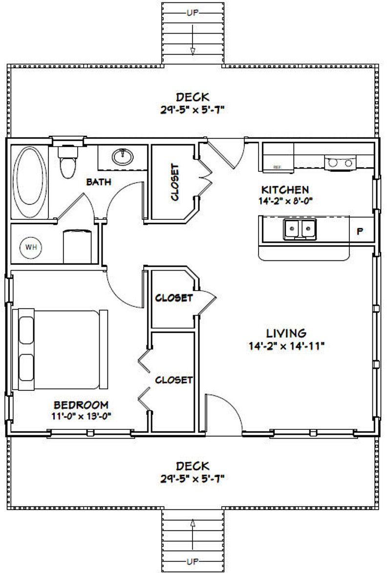 30x24 House 1-Bedroom 1-Bath 720 sq ft PDF Floor Plan | Etsy