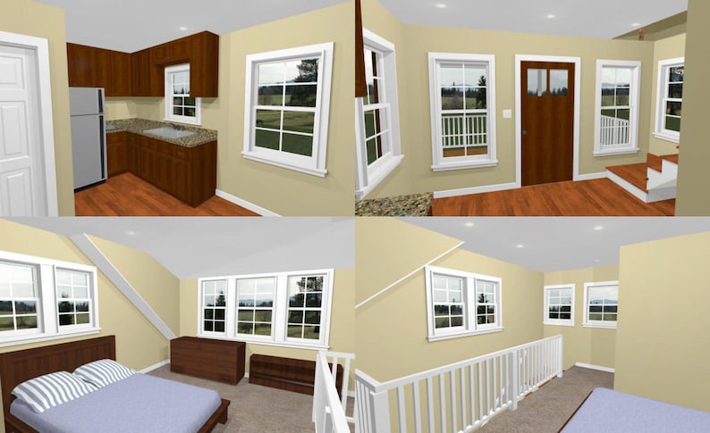 14x14 House 1-Bedroom 1-Bath PDF Floor Plan 399 sq ft Instant Download Model 1C