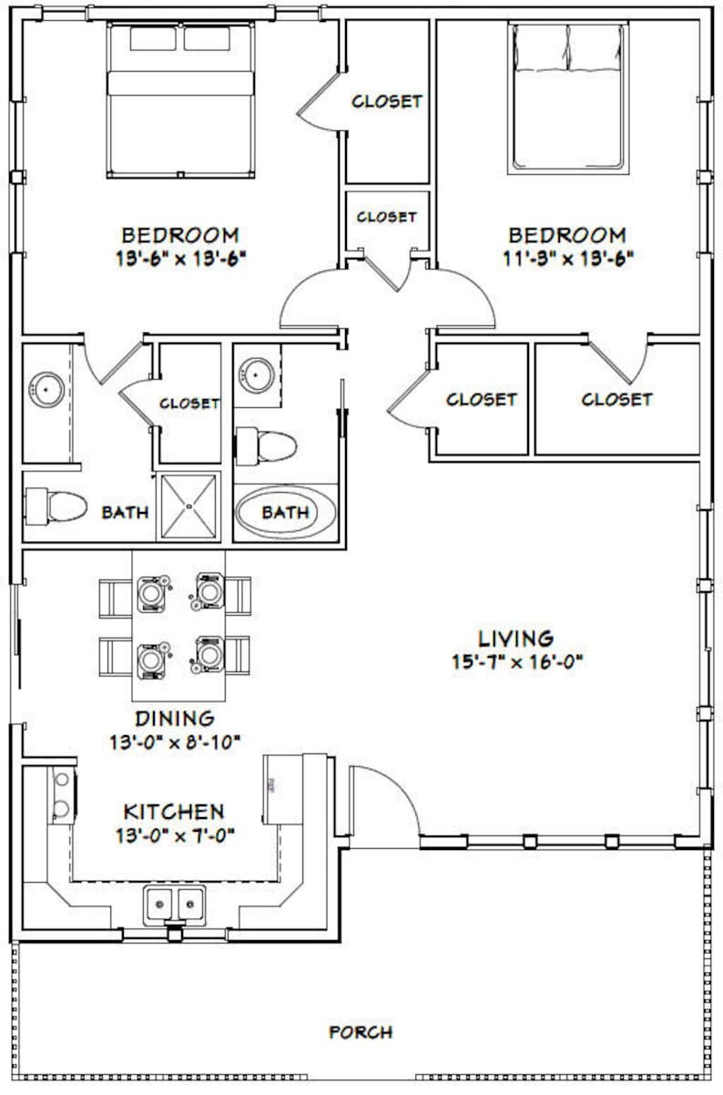 Plan De Maison PDF – 30x40 – 2 Chambres 2 Sdb – 1136 Pi² – Modèle 1A – Téléchargement