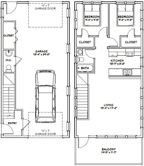 20x40 House -- 2 Bedroom 1.5 Bath -- 859 sq ft -- PDF Floor Plan -- Instant Download -- Model 6N
