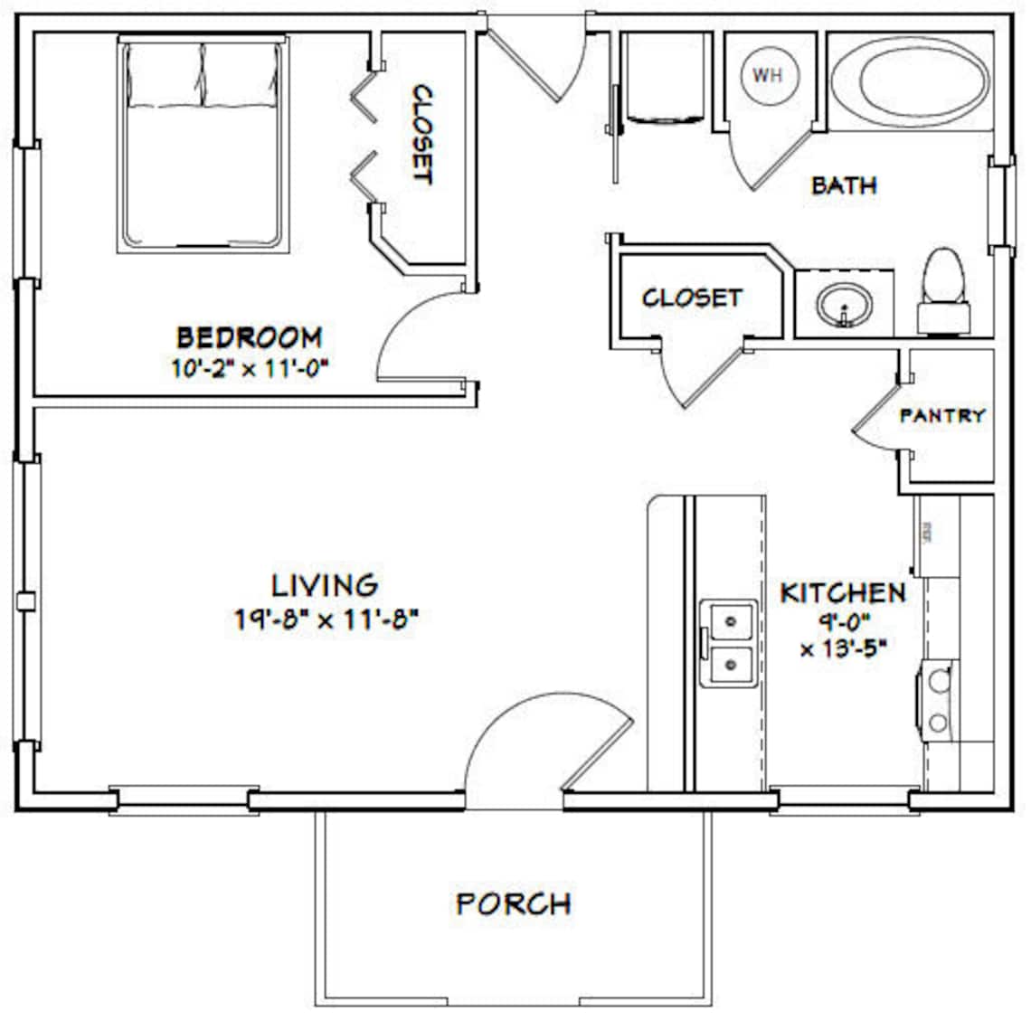 30x24 House 1-Bedroom 1-Bath 720 sq ft PDF Floor Plan | Etsy