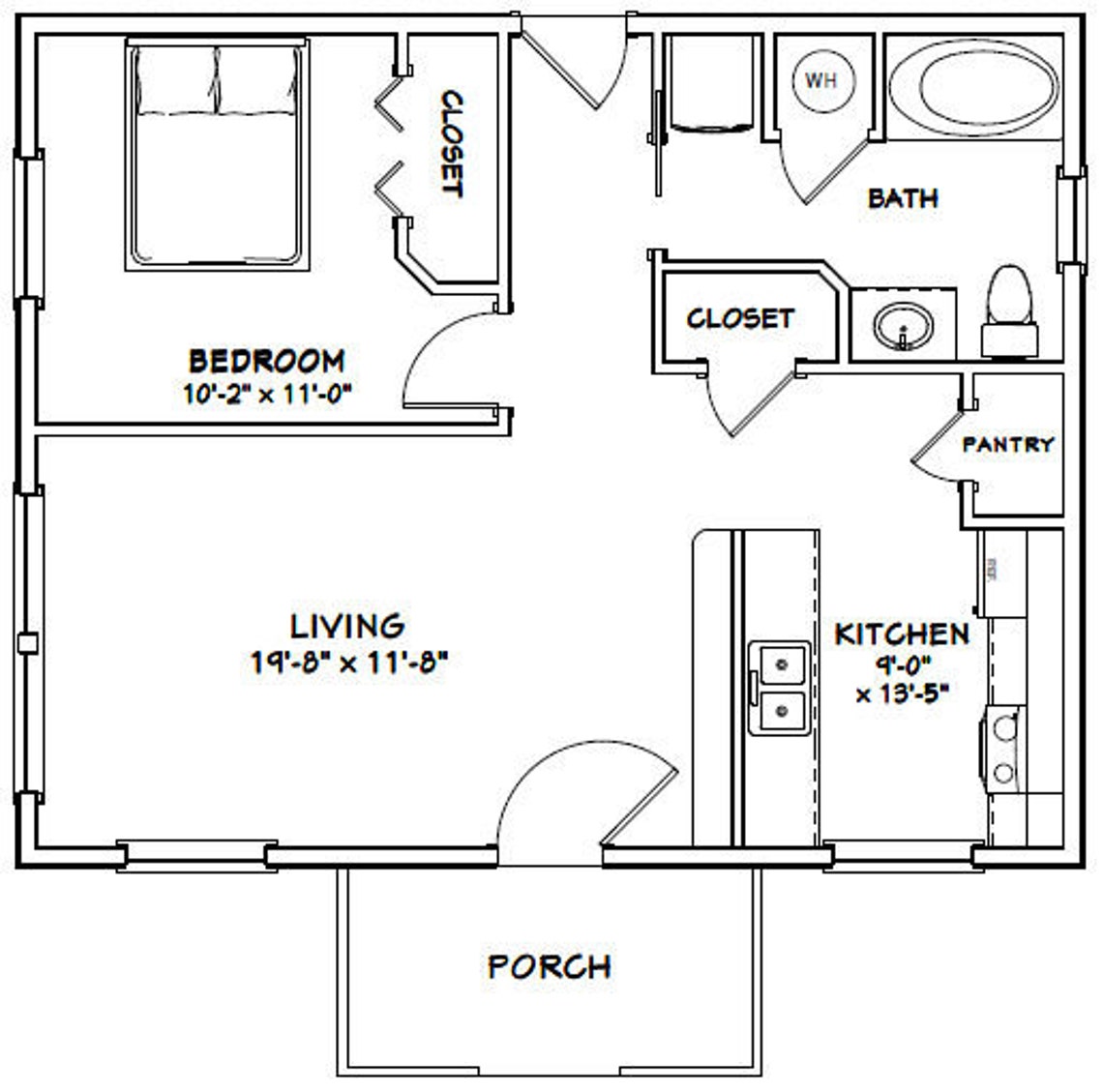 30x24 House 1-Bedroom 1-Bath 720 sq ft PDF Floor Plan | Etsy