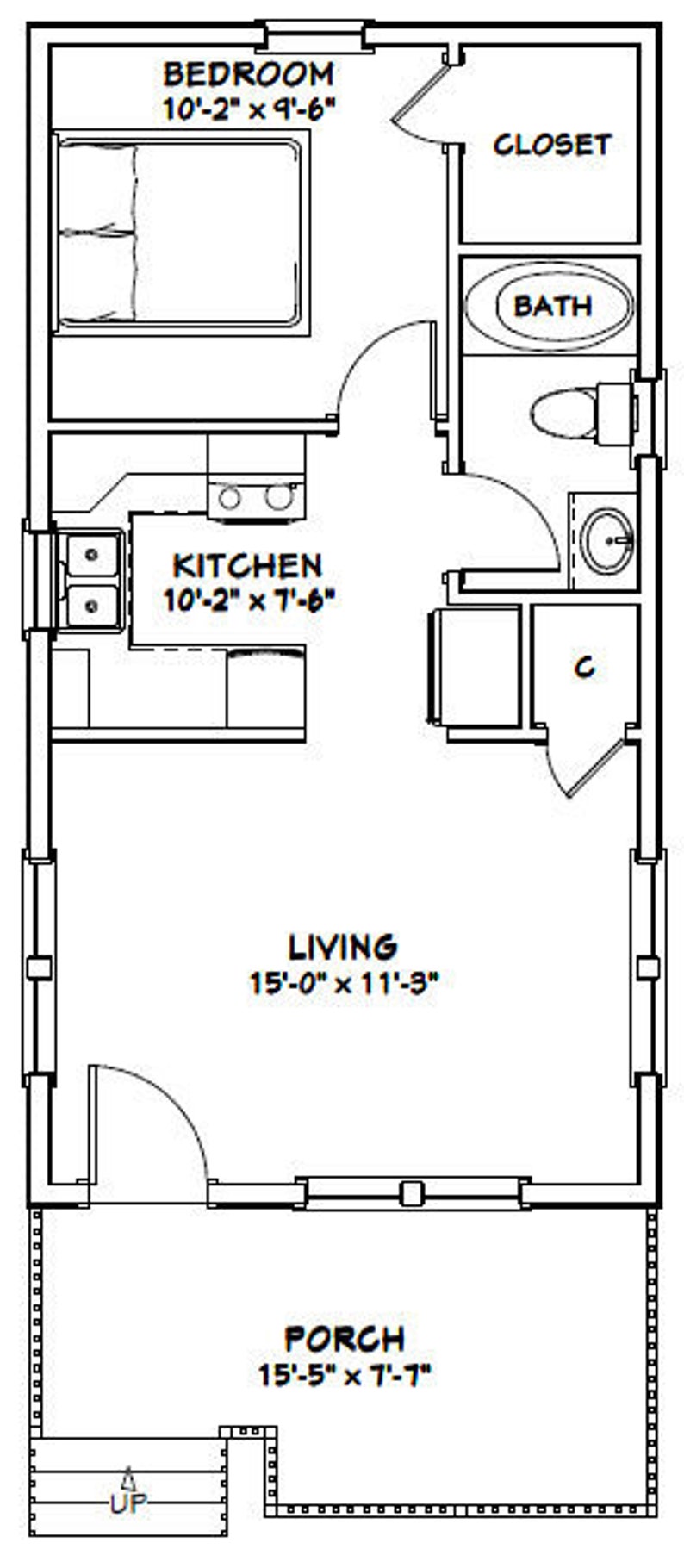 16x30 House 1Bedroom 1Bath 480 sq ft PDF Floor Plan Etsy