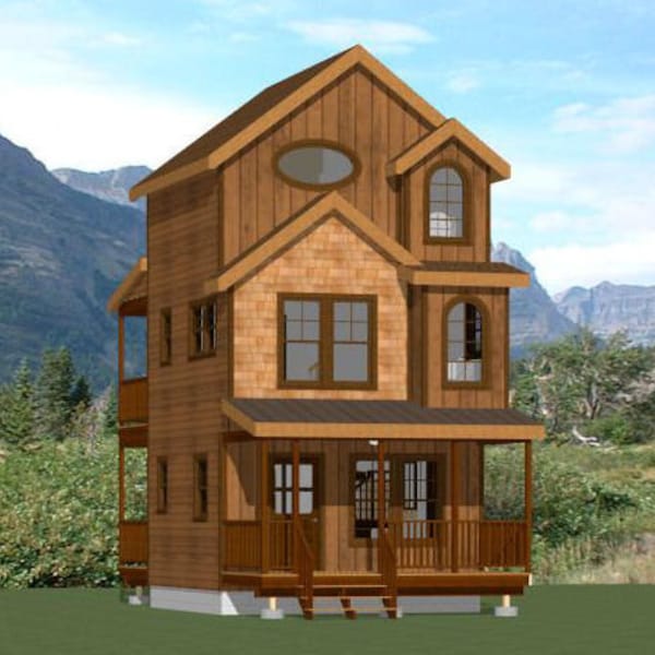 16x16 House -- 2-Bedroom 2.5-Bath -- 697 sq ft -- PDF Floor Plan -- Instant Download -- Model 20A