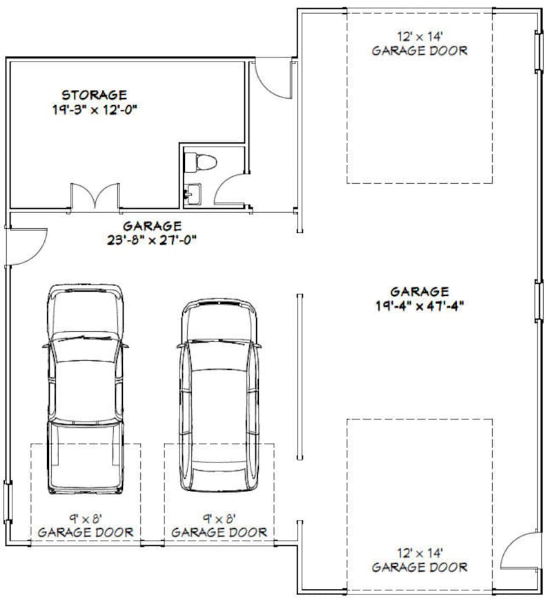 44x48 2car 1RV Garages 1,200 Sq Ft PDF Floor Plan Instant Download