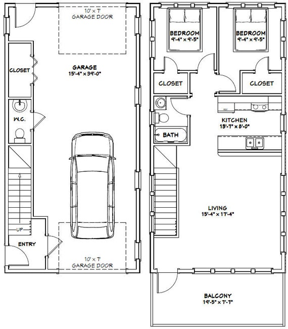 20x40 House -- 2-Bedroom 1.5-Bath -- 859 sq ft -- PDF Floor Plan -- Instant Download -- Model 7Q