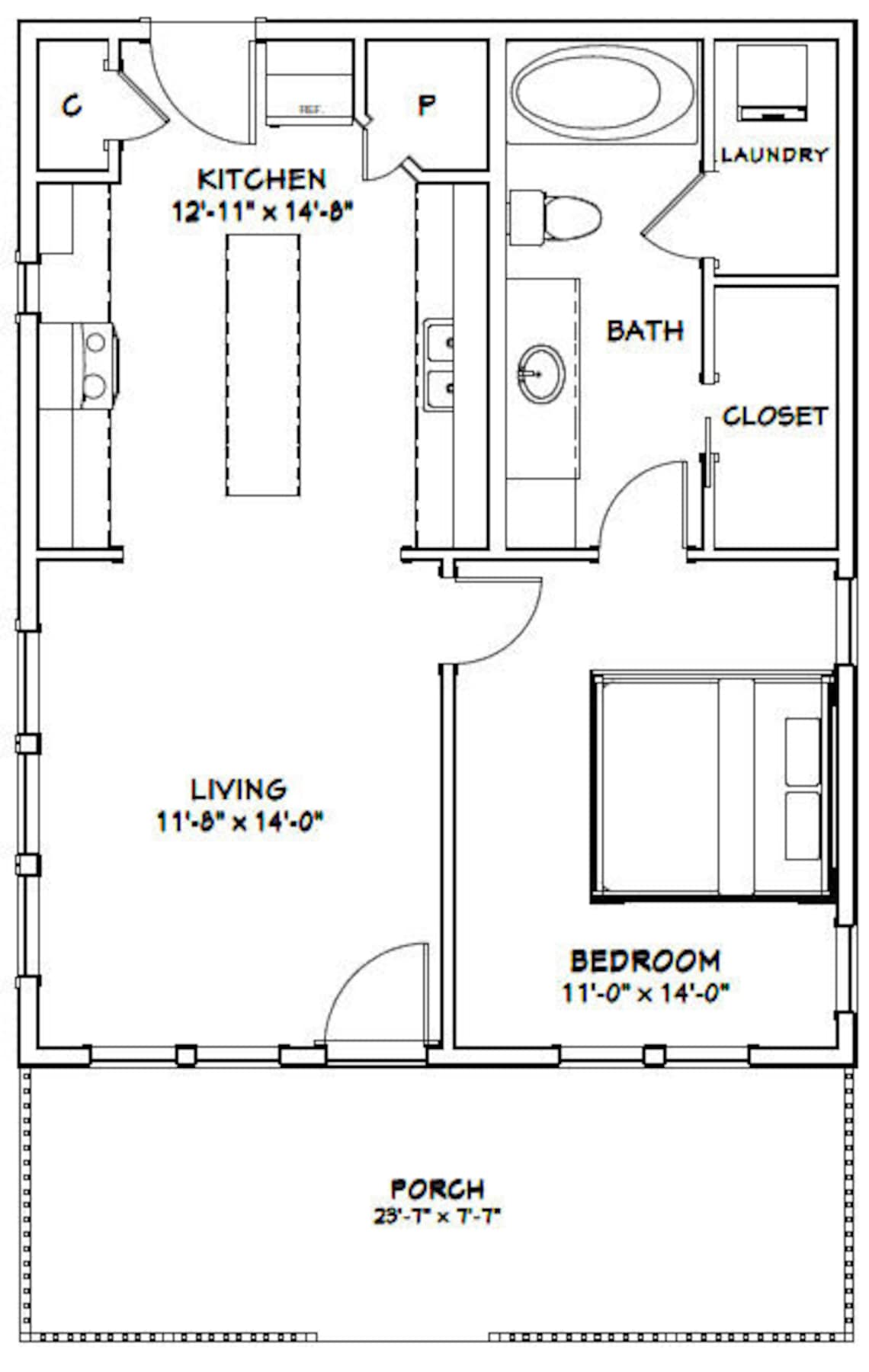 24x30 House 1Bedroom 1Bath 768 sq ft PDF Floor Plan Etsy