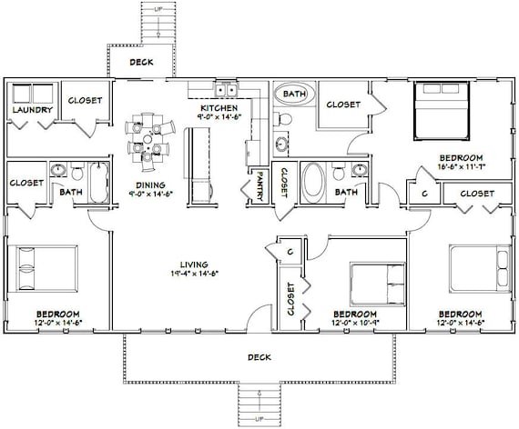 60x30 House 4 Bedroom 3 Bath 1800 Sq Ft Pdf Floor Etsy 60x30 House 4 Bedroom 3 Bath 1800 Sq Ft Pdf Floor Etsy
