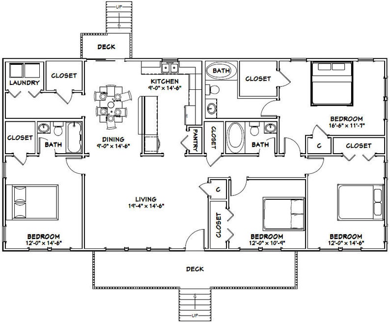 Instant Download 1 800 Sq Ft 60x30 House Model 2c Pdf Floor Plan 4 Bedroom 3 Bath Art Collectibles Architectural Drawings Trustalchemy Com