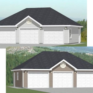 36x24 3-Car Garages -- 864 sq ft -- 8ft Walls -- PDF Floor Plan -- Instant Download -- Models 1A and 1E