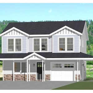 30x24 House -- 1-Bedroom 1.5-Bath -- 1,062 sq ft -- PDF Floor Plan -- Instant Download -- Model 8