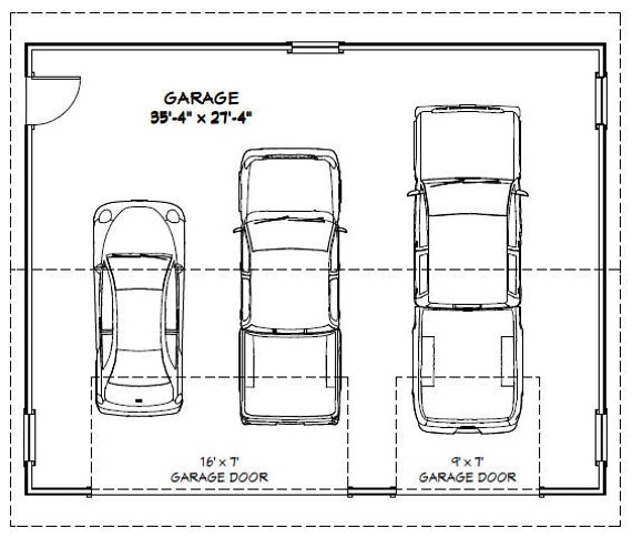 本物保証!  36x28 3-car Floor PDF -- Walls 8ft -- Ft Sq 1,008 -- Garages サーフィン・ボディボード