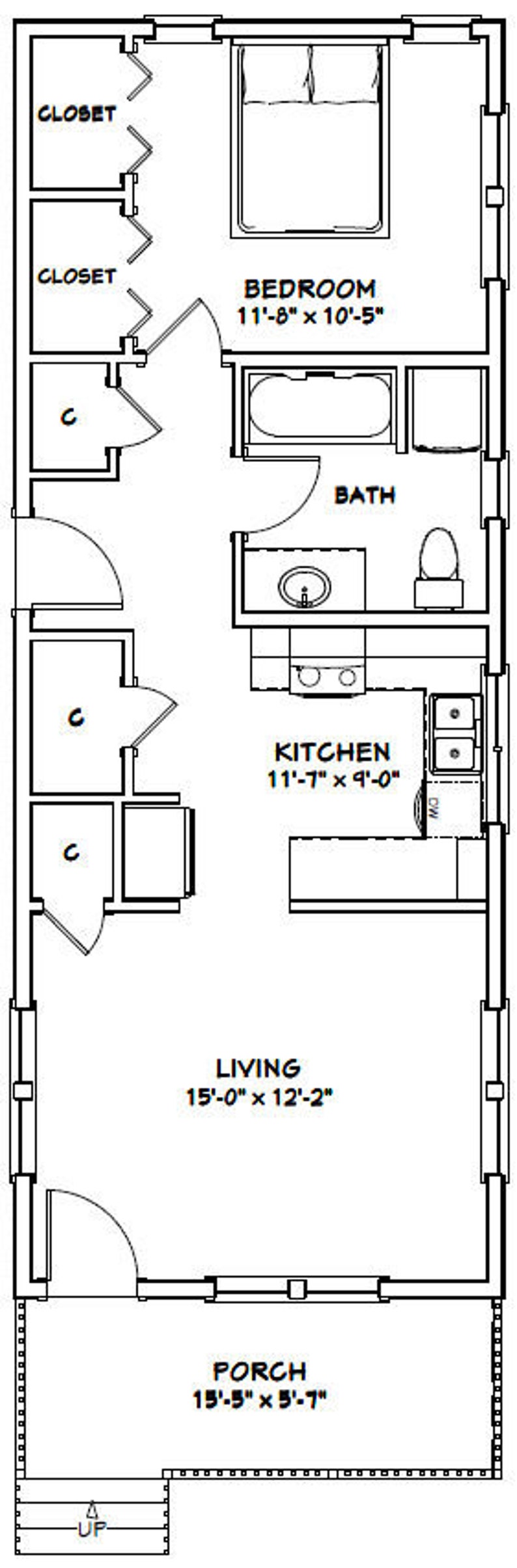 672 sq ft 16x42 House Instant Download PDF Floor Plan 1-Bedroom 1 ...