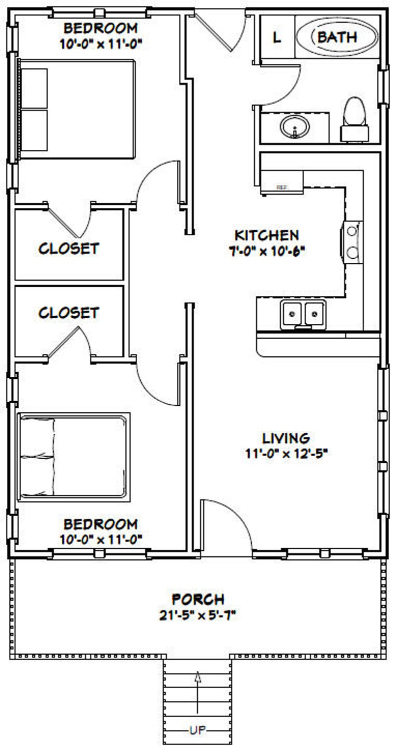 22x32 House 2-Bedroom 1-Bath 704 sq ft PDF Floor Plan | Etsy
