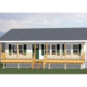 36x24 House -- 2-Bedroom 2-Bath -- 864 sq ft -- PDF Floor Plan -- Instant Download -- Model 4