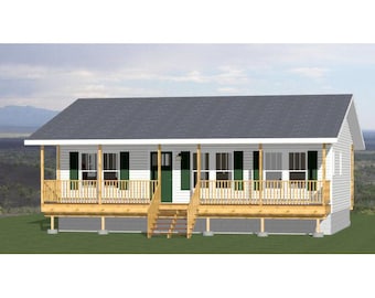 36x24 House -- 2-Bedroom 2-Bath -- 864 sq ft -- PDF Floor Plan -- Instant Download -- Model 4