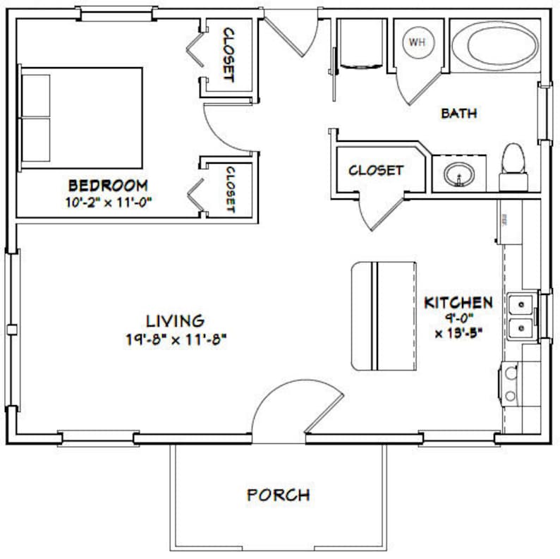 30x24 House 1Bedroom 1Bath 720 sq ft PDF Floor Plan Etsy