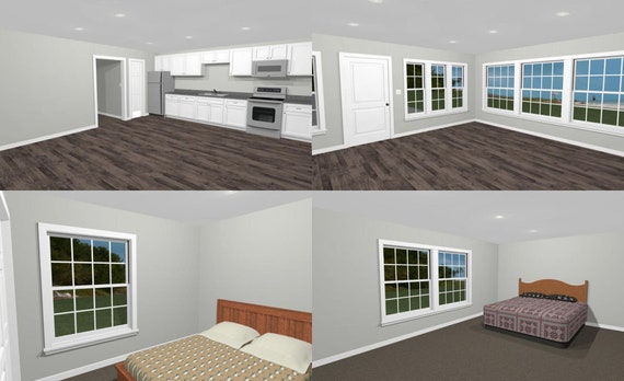 56x48 2 Rv Garage 2 Bedroom 1 Bath 2 649 Sq Ft Pdf Floor Plan Instant Download Model 1d