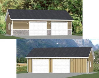 36x24 2-Car Garages -- 864 sq ft -- 9ft Walls -- PDF Floor Plan -- Instant Download -- Models 11B and 11F