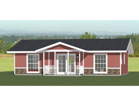 36x24 House 2 Bedroom 2 Bath 864 Sq Ft Pdf Floor Plan Instant Download Model 1c