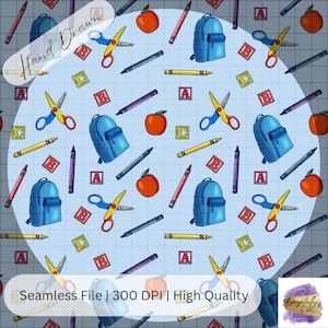 Back to School Crayons Backpack Seamless Pattern PNG Digital Download Prints Sublimation Printing Tumbler Wrap Fabric Digital Paper