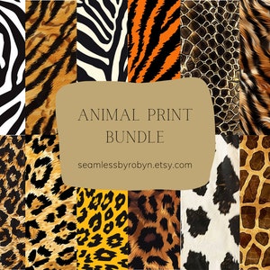 12-Pack Animal Print Seamless Pattern Bundle Cheetah Leopard Zebra Snake Cow Tiger Giraffe Digital Paper Sublimation Designs JPG PNG