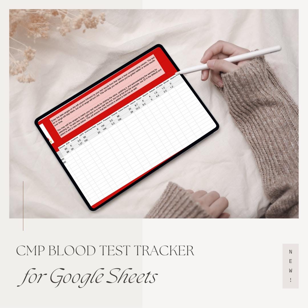 CMP Blood Test Tracker Health Lab Work Results Log Google Sheets Excel ...