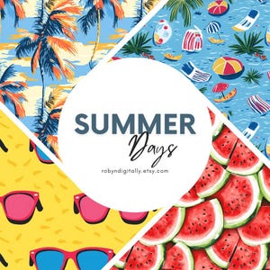 Sommertage Strand Musterdesign 4er-Pack | Tropisches digitales Papier für Scrapbooking & Kunsthandwerk