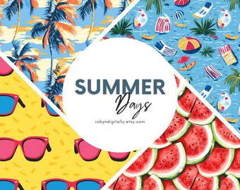 Summer Days Beach Seamless Pattern 4-Pack | Tropical Digital Paper for Scrapbooking & Crafts
